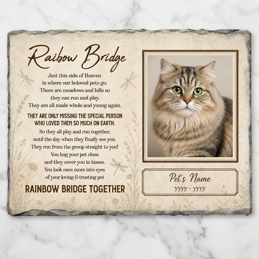 Personalized Rainbow Bridge Cat Memorial Garden Stone Rectangle for Pet Loss Gift - Image 3