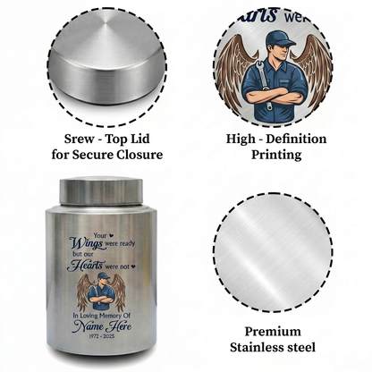 Personalized Mechanic Wings Were Ready But Our Hearts Were Not UV Printed Ash Holder For Dad Father Husband Loss Support Memorial Keepsake Urn, Memorial Gift, In Loving Memory - Image 3