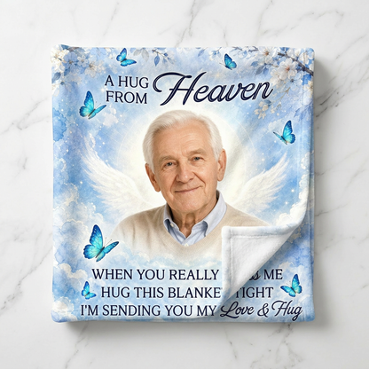 Personalized Memorial Photo Fleece Blanket - A Hug From Heaven Sympathy Remembrance Gift - Image 3