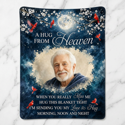 Personalized Photo A Hug From Heaven Memorial Fleece Blanket, Sympathy Gift for Loss of Dad Grandpa - Image 3
