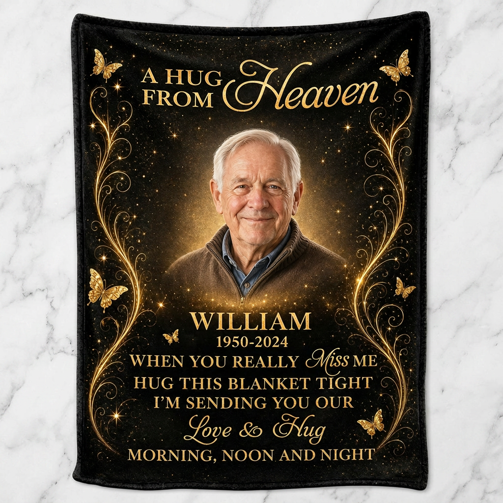 Personalized Memorial Photo Blanket - A Hug From Heaven Fleece Blanket for Loss of Dad, Husband - Image 3