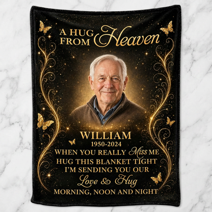 Personalized Memorial Photo Blanket - A Hug From Heaven Fleece Blanket for Loss of Dad, Husband - Image 3