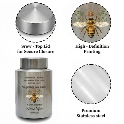 Personalized Honey Bee Stainless Steel Cremation Urn for Human Ashes, Custom Sympathy Remembrance Bereavement Gift for Loss of Loved One, Memorial Keepsake Urn, Memorial Gift, In Loving Memory - Image 3