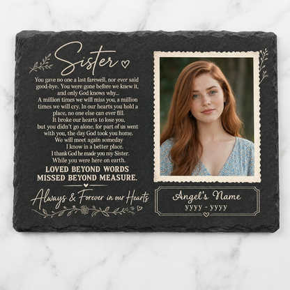Personalized Sister Memorial Garden Stone – Photo Slate Plaque Gift for Loss of Sister - Image 3