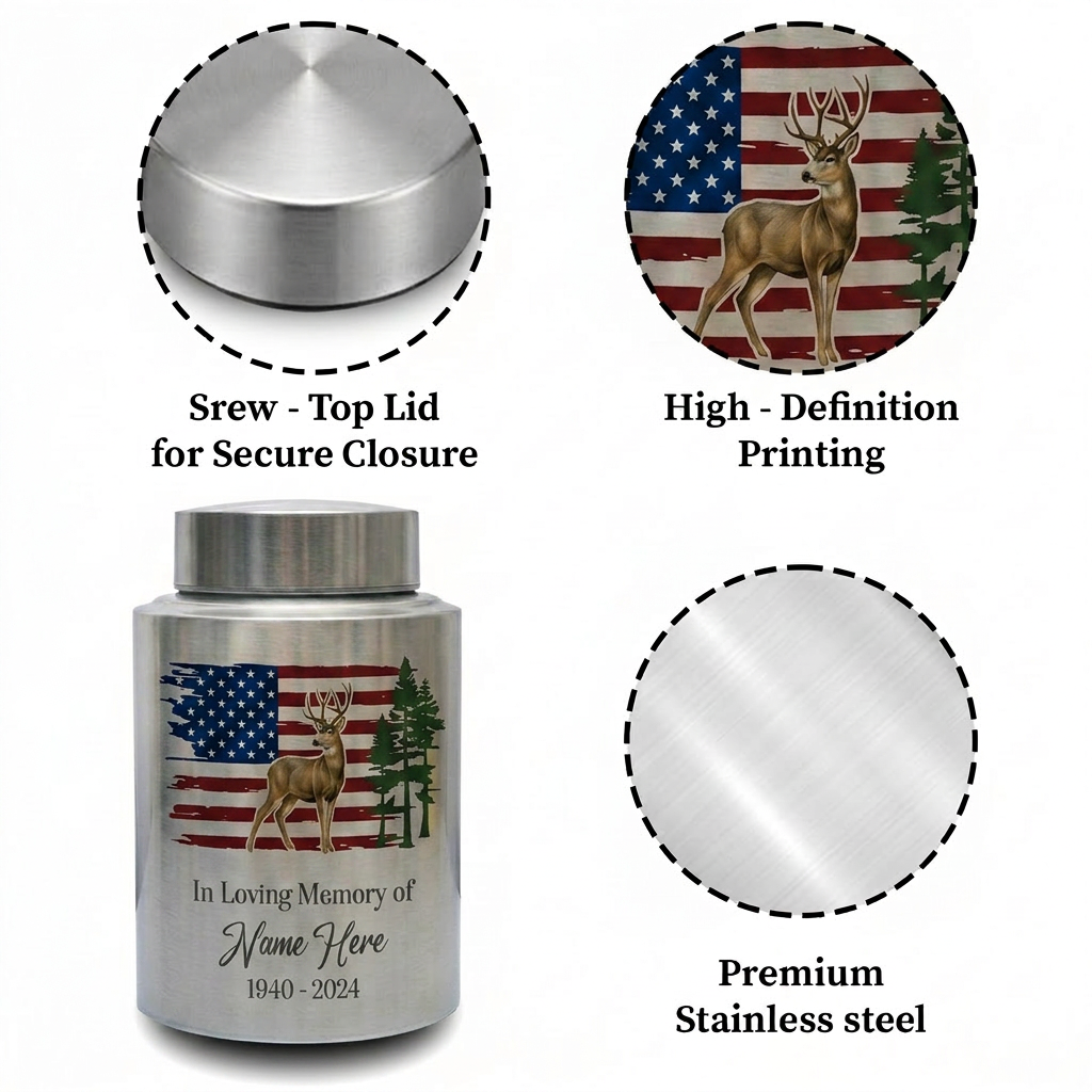 Personalized Deer Hunting Large Cremation Urn for Human Ashes, Custom Outdoorsman Hunter Tribute, Dad Grandpa Bereavement Ash Container, Memorial Keepsake Urn, Memorial Gift, In Loving Memory - Image 3