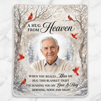 Personalized Photo Memorial Fleece Blanket - A Hug From Heaven Sympathy Gift for Family - Image 3