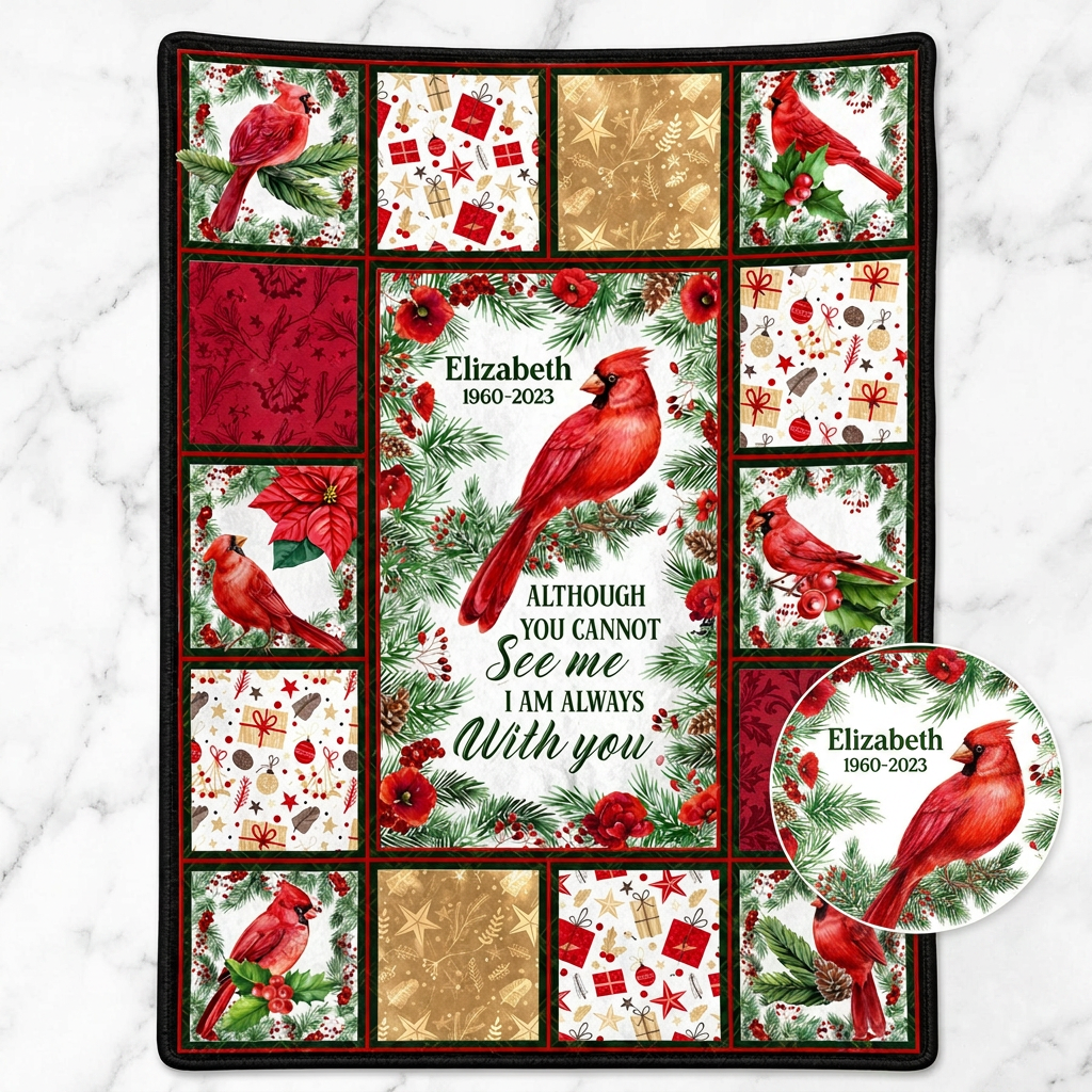 Personalized Cardinal Memorial Fleece Blanket - Christmas Sympathy Gift for Loss of Loved One - Image 3