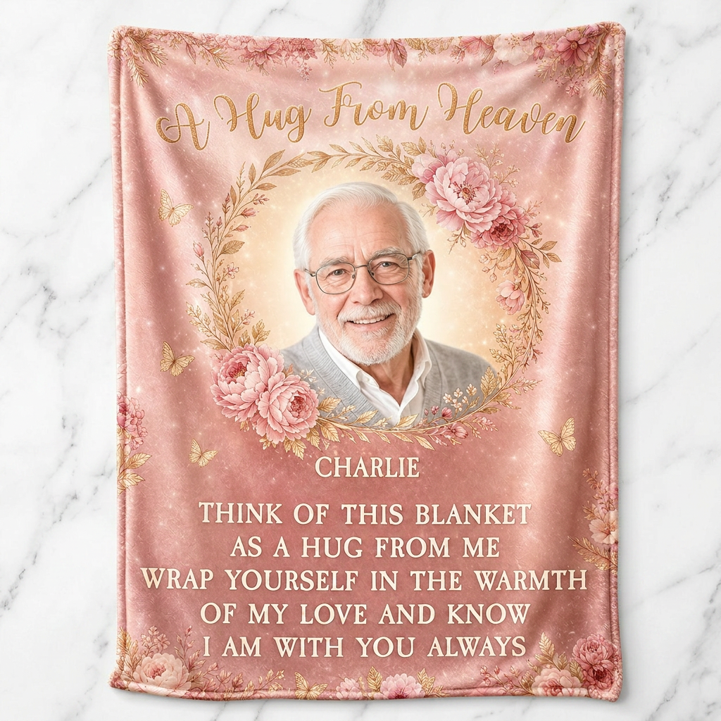 Personalized Memorial Photo Fleece Blanket - A Hug From Heaven Sympathy Gift for Loss of Loved One - Image 3