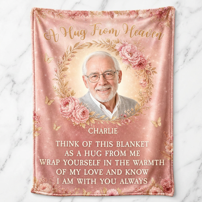 Personalized Memorial Photo Fleece Blanket - A Hug From Heaven Sympathy Gift for Loss of Loved One - Image 3