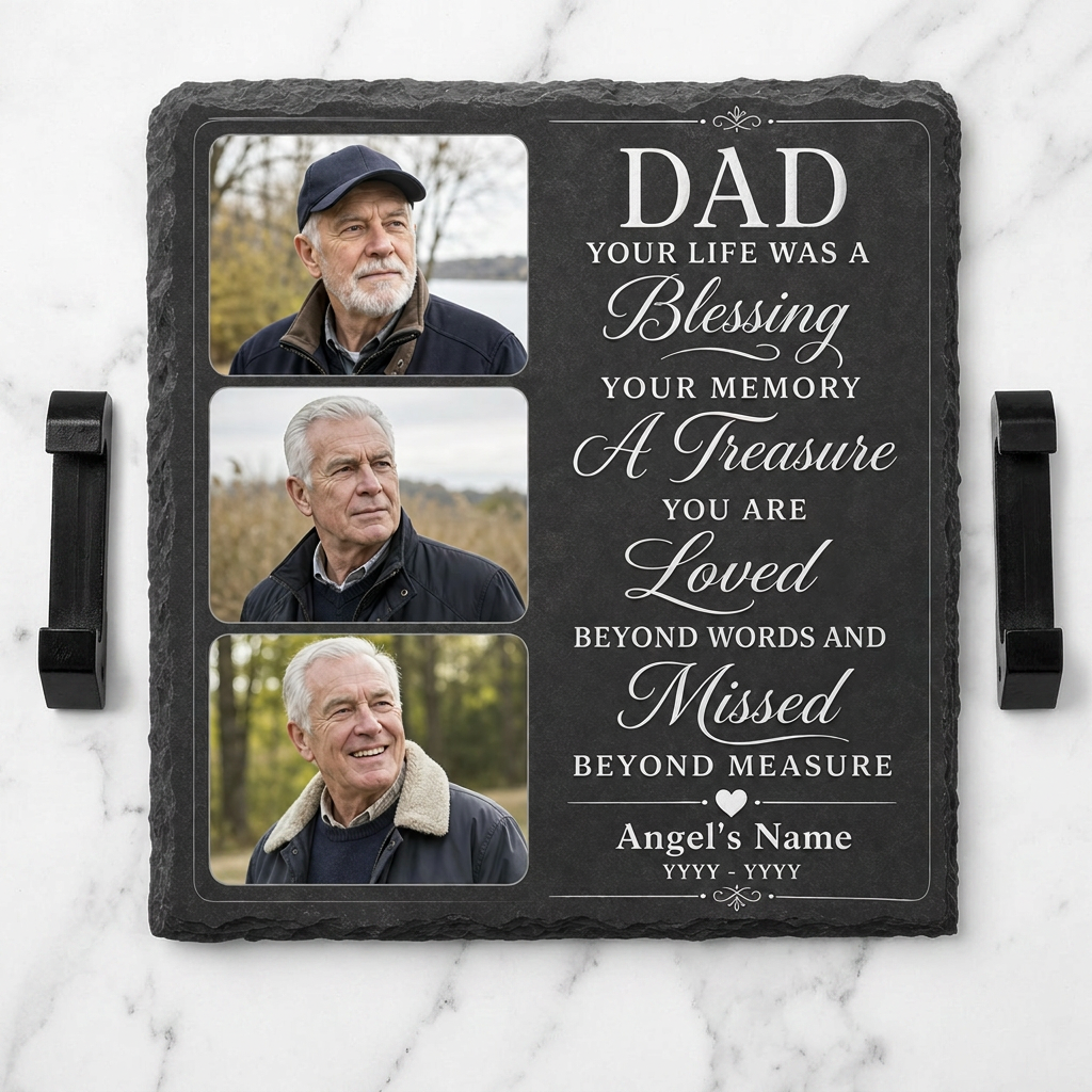Personalized Dad Memorial Photo Slate Garden Stone, Father Remembrance Gift - Image 3