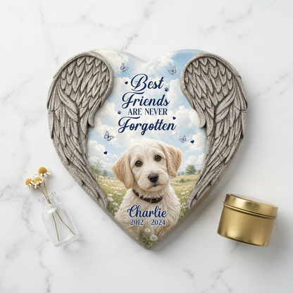 Personalized Heart Shaped Pet Memorial Garden Stone – Angel Wing Dog Loss Gift - Image 3
