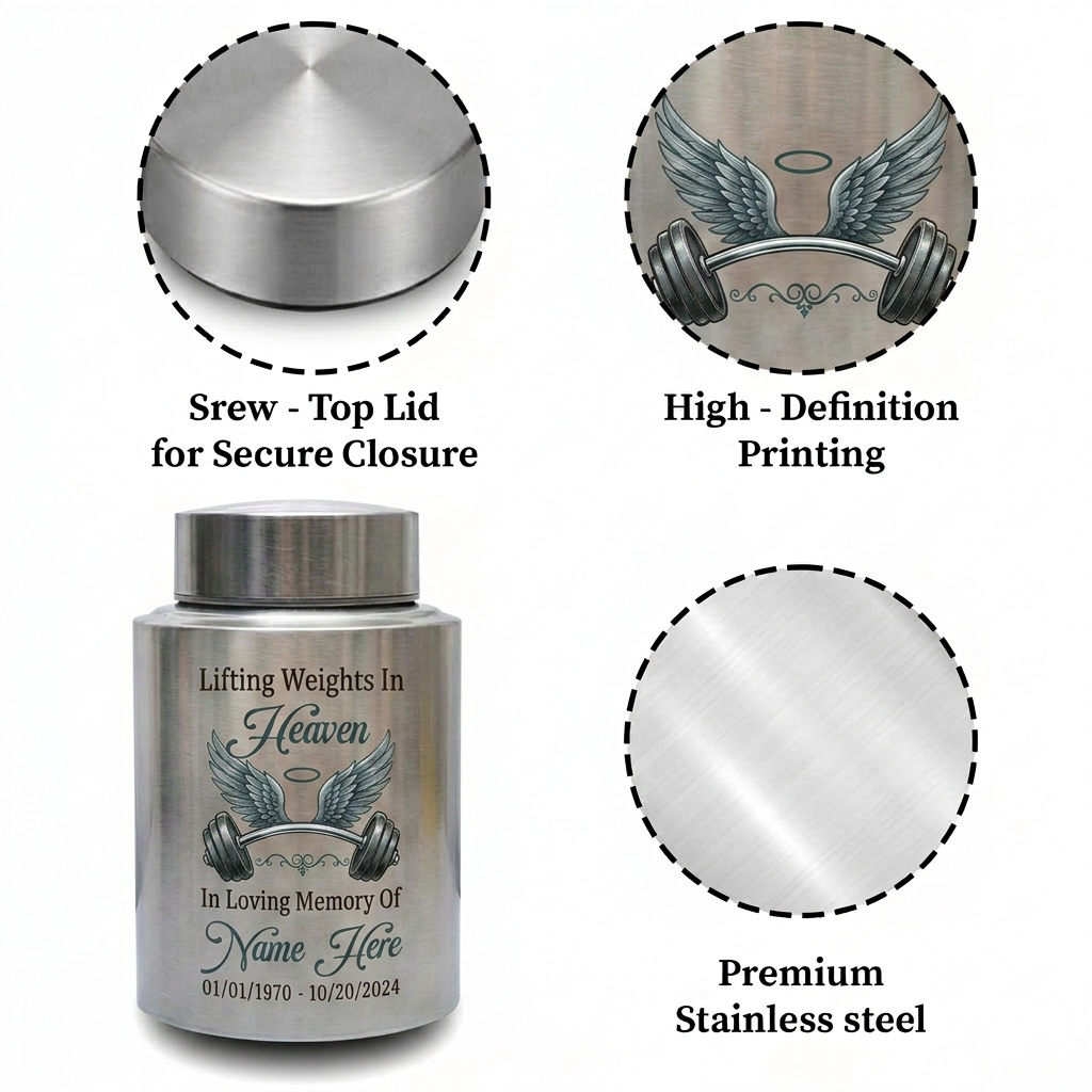 Personalized Gym Lover Barbell Stainless Steel Cremation Urn for Human Ashes Weightlifting Tribute Custom Name Date Condolence Present Memorial Keepsake Urn, Memorial Gift, In Loving Memory - Image 3