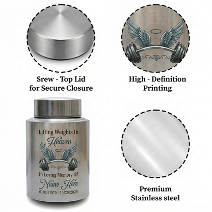 Personalized Gym Lover Barbell Stainless Steel Cremation Urn for Human Ashes Weightlifting Tribute Custom Name Date Condolence Present Memorial Keepsake Urn, Memorial Gift, In Loving Memory - Image 3