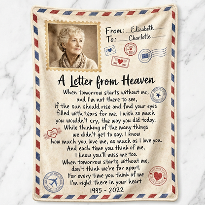 Personalized Memorial Photo Fleece Blanket - Letter from Heaven Sympathy Gift for Loss - Image 3