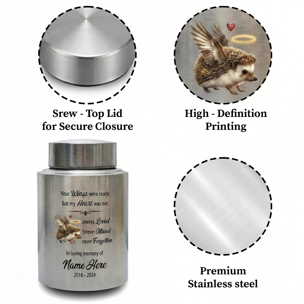Personalized Hedgehog Your Wings Were Ready But My Heart Was Not Metal Pet Urn For Ashes Bereavement Condolence Present For Animal Lovers Memorial Keepsake Urn, Memorial Gift, In Loving Memory - Image 3