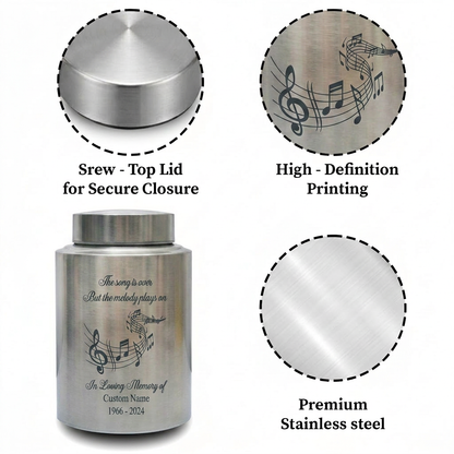 Personalized Musician Musical Staff Treble Clef Stainless Steel Urn For Ashes Music Lover Loss Of Loved One Remembrance Large Capacity Memorial Keepsake Urn, Memorial Gift, In Loving Memory - Image 3