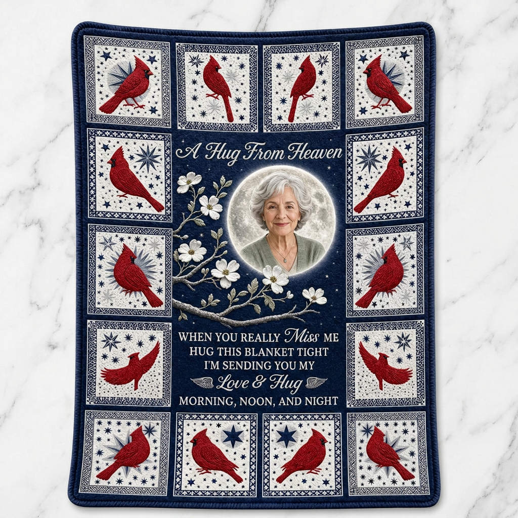 Personalized Cardinal Photo Memorial Fleece Blanket - A Hug From Heaven Sympathy Gift - Image 3