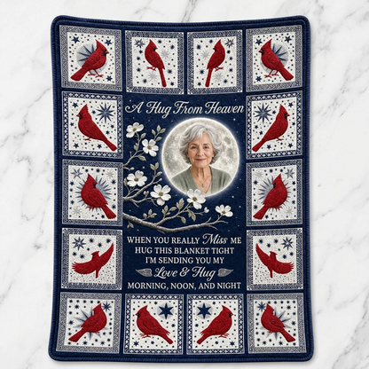 Personalized Cardinal Photo Memorial Fleece Blanket - A Hug From Heaven Sympathy Gift - Image 3