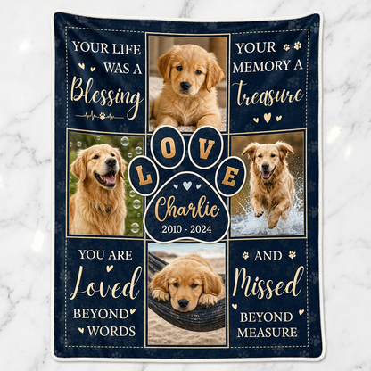 Personalized Pet Memorial Fleece Blanket for Dog Owners - Custom Photo Dog Loss Keepsake Gift - Image 3