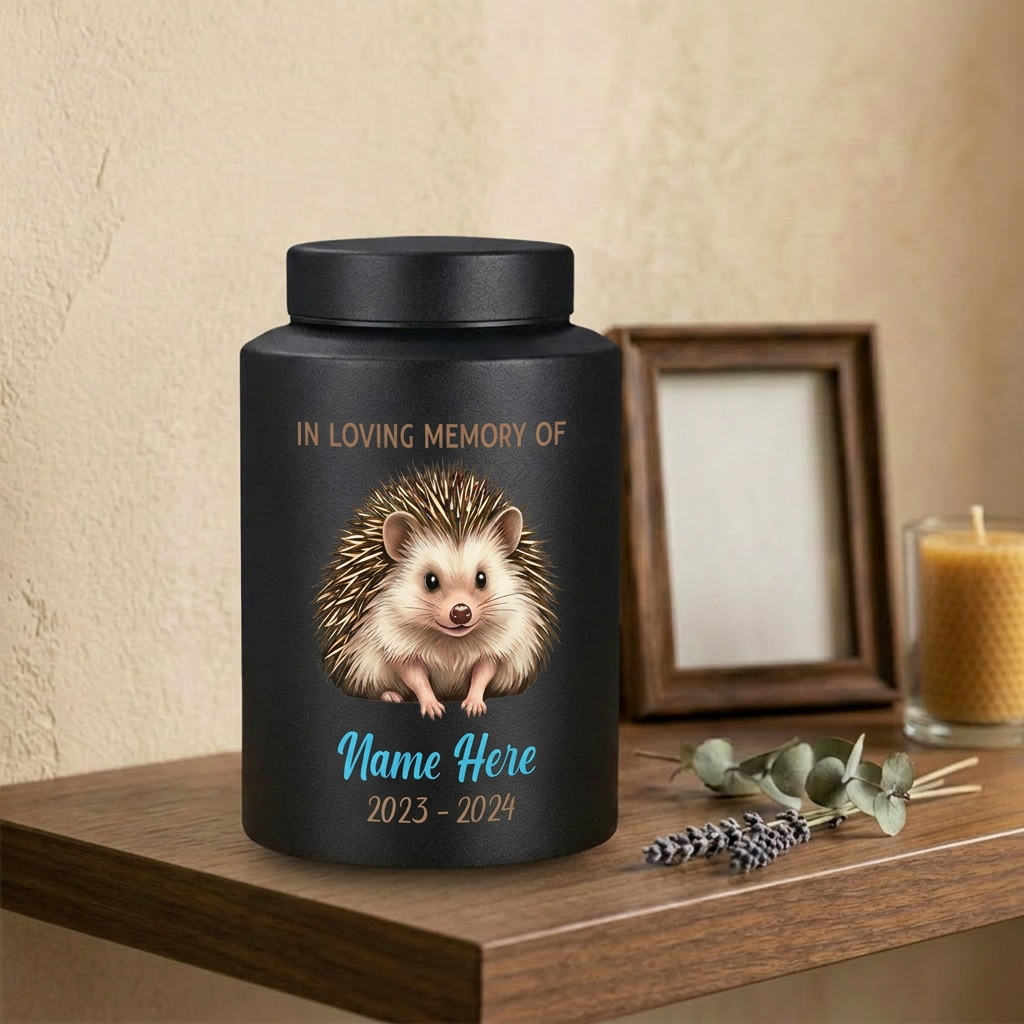 Personalized Hedgehog Stainless Steel Custom Pet Animal Lover Remembrance Decorative Ash Holder for Home Display Small or Large Memorial Keepsake Urn, Memorial Gift, In Loving Memory - Image 4