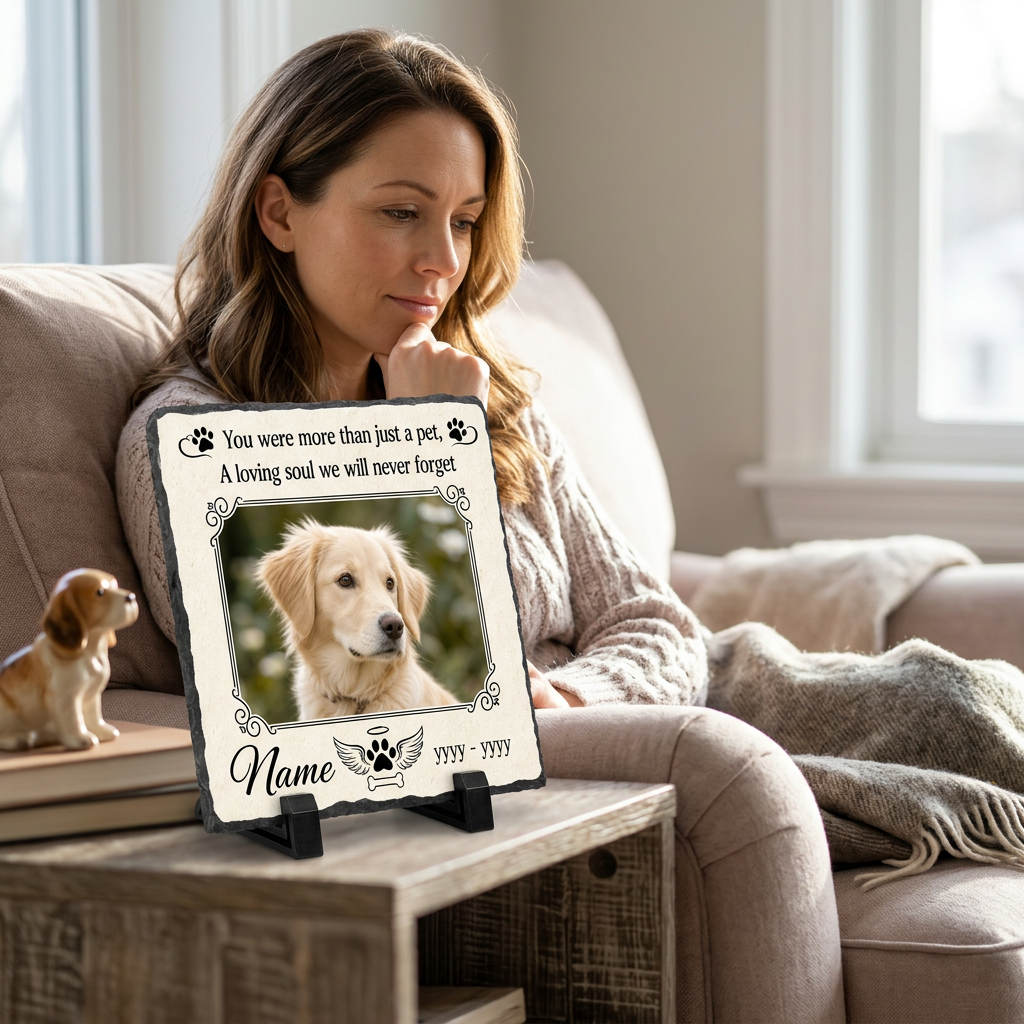 Personalized Pet Memorial Garden Stone – Custom Photo Slate Dog Loss Keepsake - Image 4
