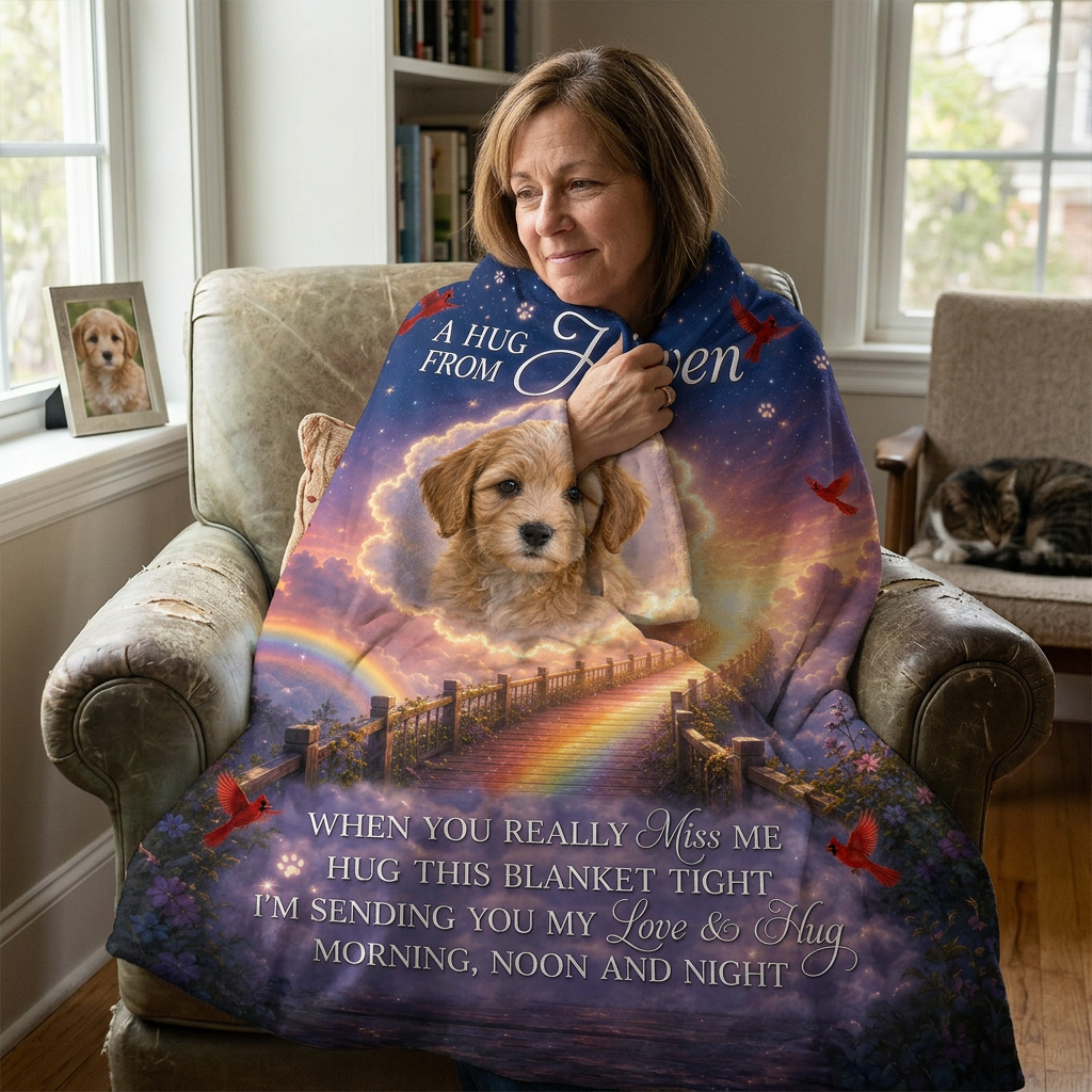 Personalized Pet Memorial Photo Fleece Blanket - A Hug From Heaven Dog Loss Sympathy Gift - Image 4