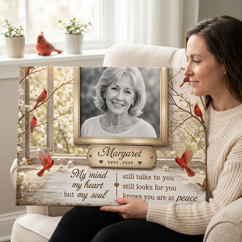 Personalized Memorial Cardinal Wall Canvas Photo Keepsake For Loss Of Mother Or Loved One - Image 4