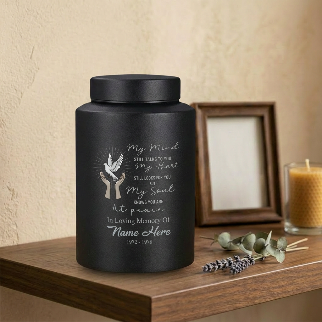 Personalized Peace Dove Hands Releasing Birds UV Print Stainless Steel Cremation Urn for Human Ashes Sympathy Grief Loss Small Large Memorial Keepsake Urn, Memorial Gift, In Loving Memory - Image 4