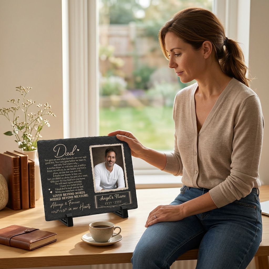 Personalized Dad Memorial Garden Stone – Rectangle Slate Gift for Loss of Father - Image 4