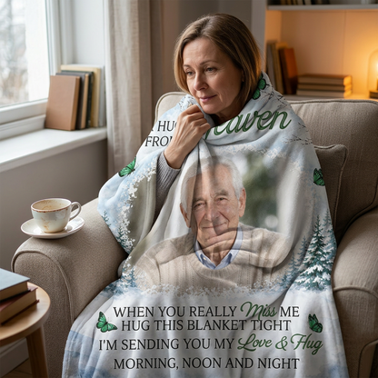 Personalized Memorial Photo Fleece Blanket - A Hug From Heaven Sympathy Gift for Loss of Father - Image 4