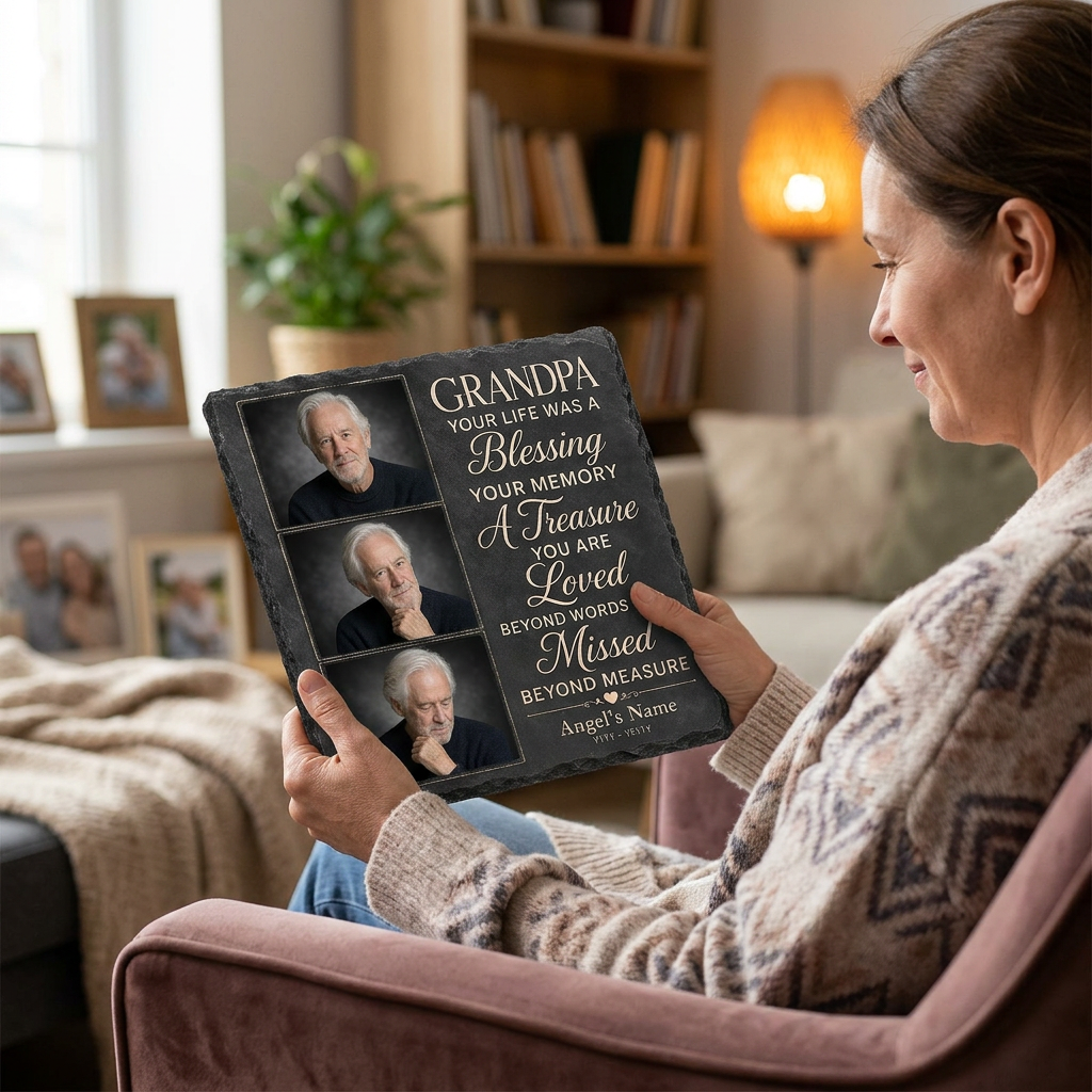 Personalized Grandpa Memorial Photo Slate Stone – In Loving Memory Sympathy Gift - Image 4