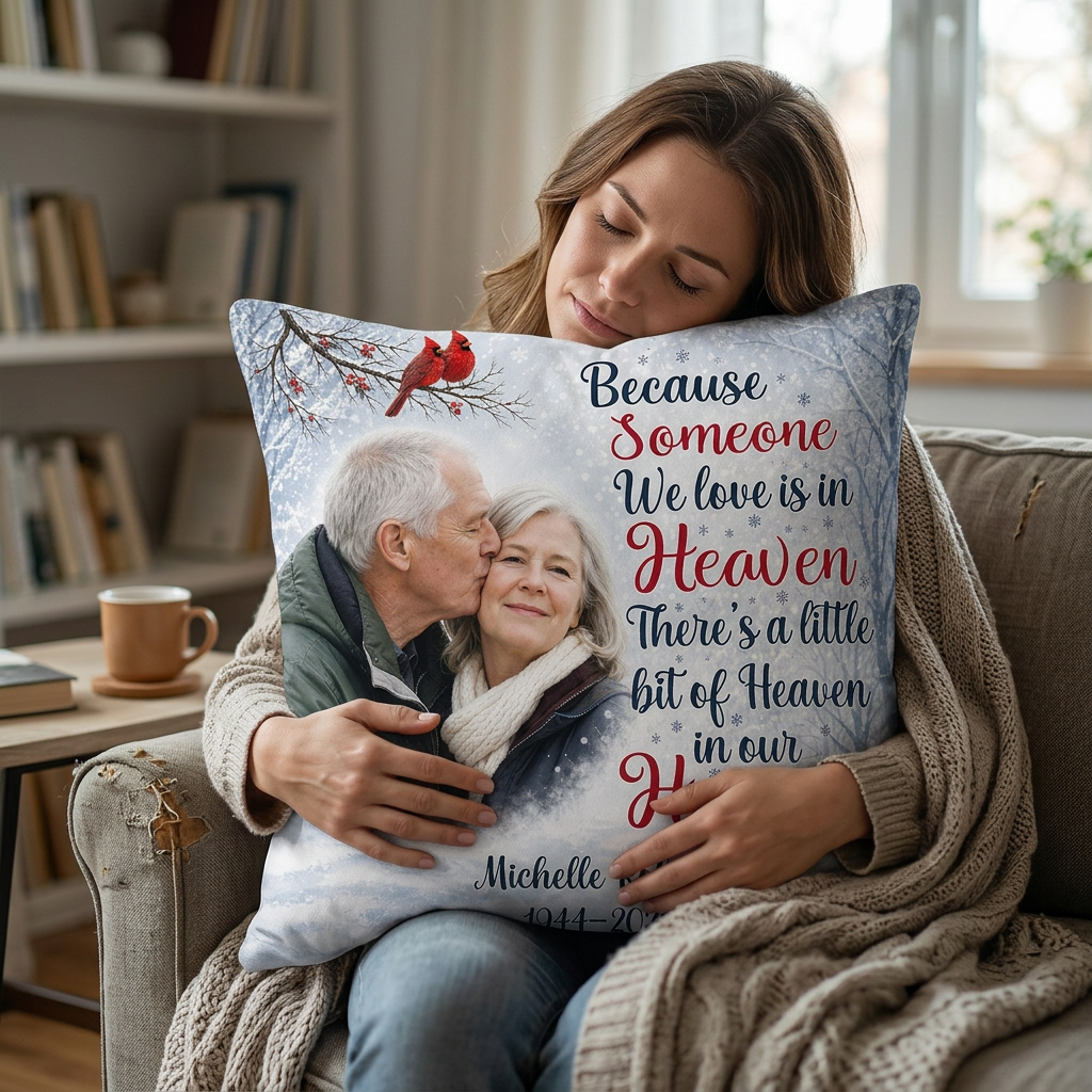 Personalized Memorial Photo Pillow - Because Someone We Love Is In Heaven - Cardinal Sympathy Gift - Image 4