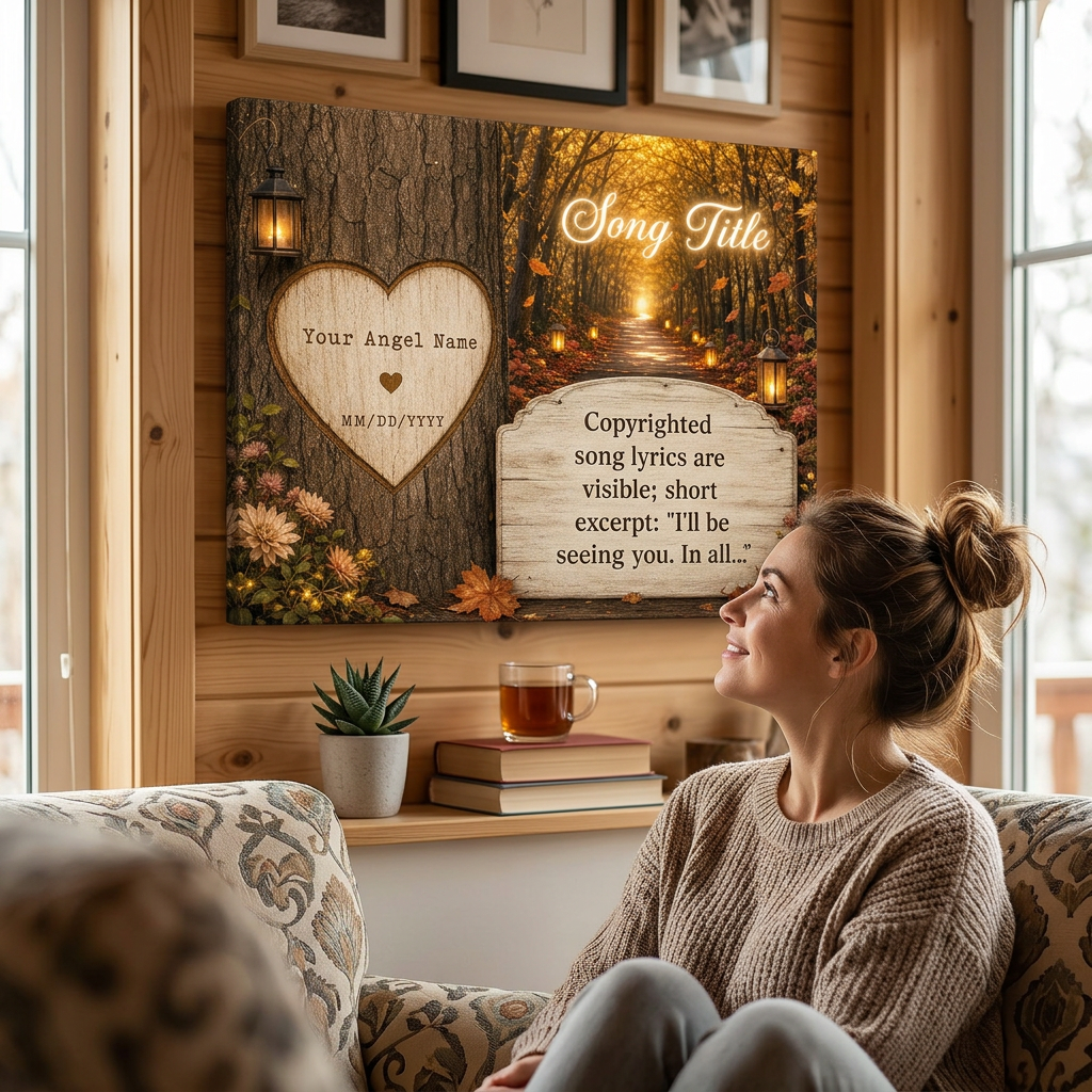 Personalized Memorial Song Lyrics Wall Canvas Autumn Forest Remembrance Sympathy Gift - Image 4