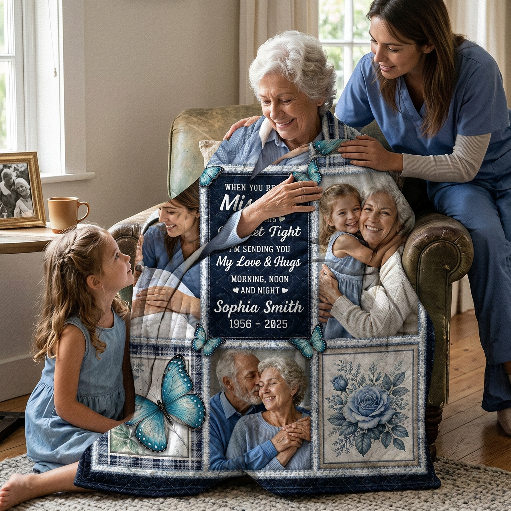 Personalized Memorial Photo Butterfly Fleece Blanket for Mom Grandma Remembrance Gift - Image 4