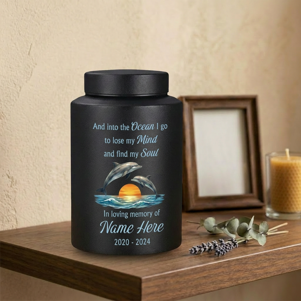 Personalized Dolphin Ocean Stainless Steel Cremation Urn for Adult Male Female Mom Dad, Large UV Print Decorative Funeral Ashes Container, Memorial Keepsake Urn, Memorial Gift, In Loving Memory - Image 4