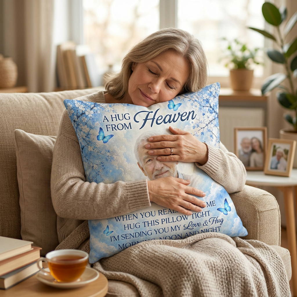Personalized Photo Memorial Pillow All Over Printed - A Hug From Heaven Sympathy Gift - Image 4