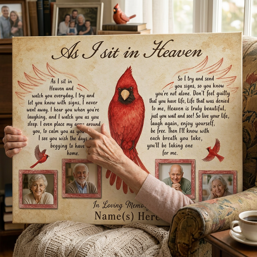 Personalized Cardinal Memorial Wall Canvas, As I Sit In Heaven Sympathy Gift For Loss Of Loved One - Image 4