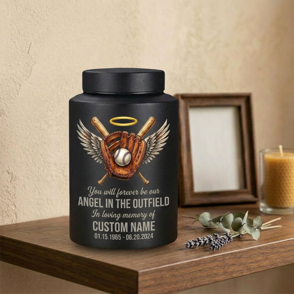 Personalized Baseball Angel Wings Large Stainless Steel Cremation Urn for Human Ashes, Sports Fan Funeral Tribute Display Vessel, Memorial Keepsake Urn, Memorial Gift, In Loving Memory - Image 4