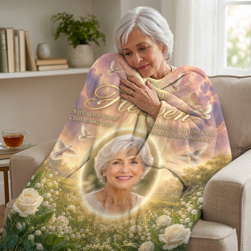Personalized Memorial Photo Fleece Blanket - A Hug From Heaven Sympathy Gift for Loss - Image 4