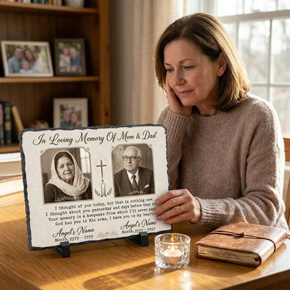 Personalized Memorial Slate Stone for Loss of Parents – Custom Photo Plaque Mom Dad Gift - Image 4