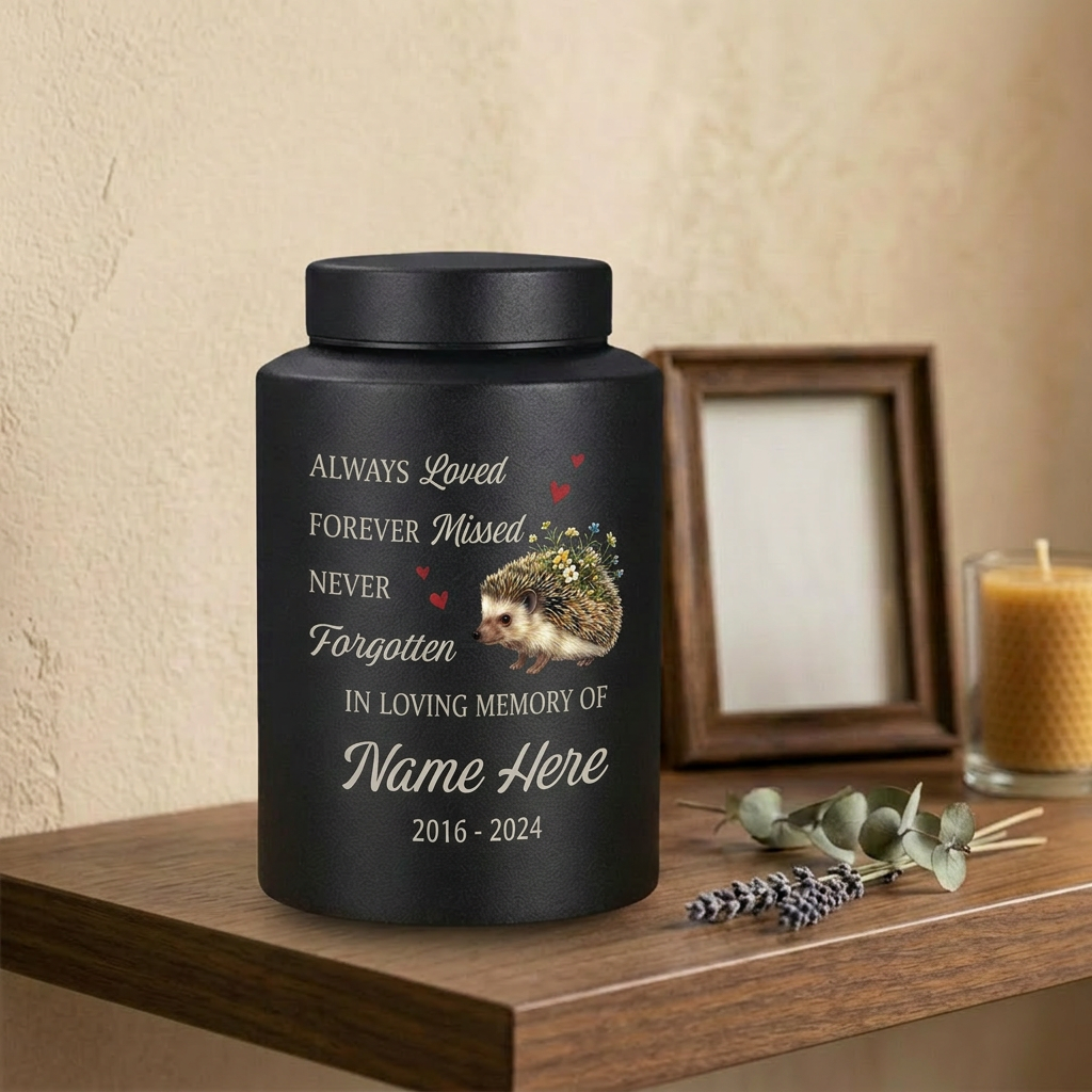 Personalized Hedgehog Floral Silhouette Stainless Steel Pet Urns for Ashes, Dog Cat Loss Sympathy Remembrance Gifts for Animal Lovers, Memorial Keepsake Urn, Memorial Gift, In Loving Memory - Image 4