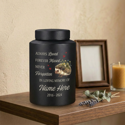 Personalized Hedgehog Floral Silhouette Stainless Steel Pet Urns for Ashes, Dog Cat Loss Sympathy Remembrance Gifts for Animal Lovers, Memorial Keepsake Urn, Memorial Gift, In Loving Memory - Image 4