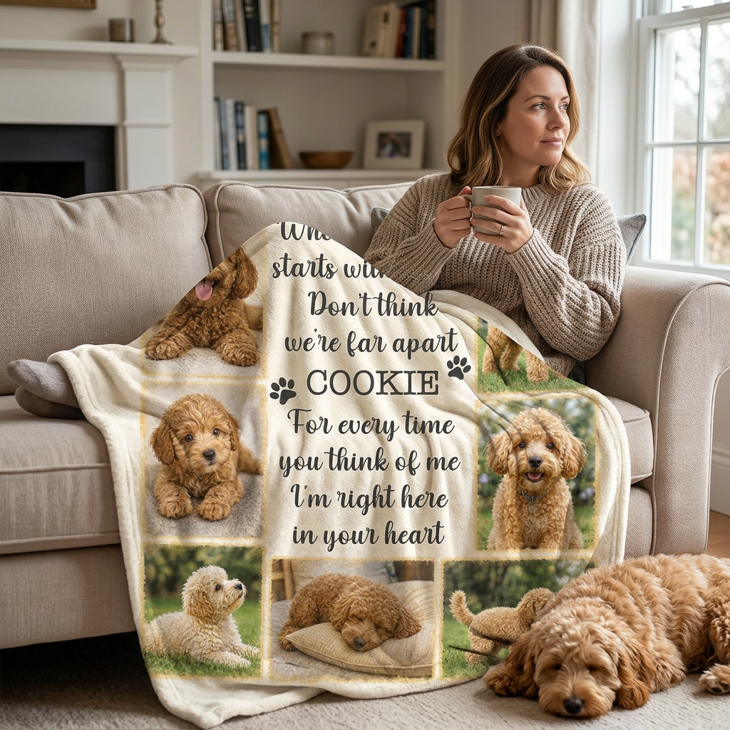 Personalized Pet Memorial Photo Collage Fleece Blanket - Dog Remembrance Gift for Loss of Pet - Image 4