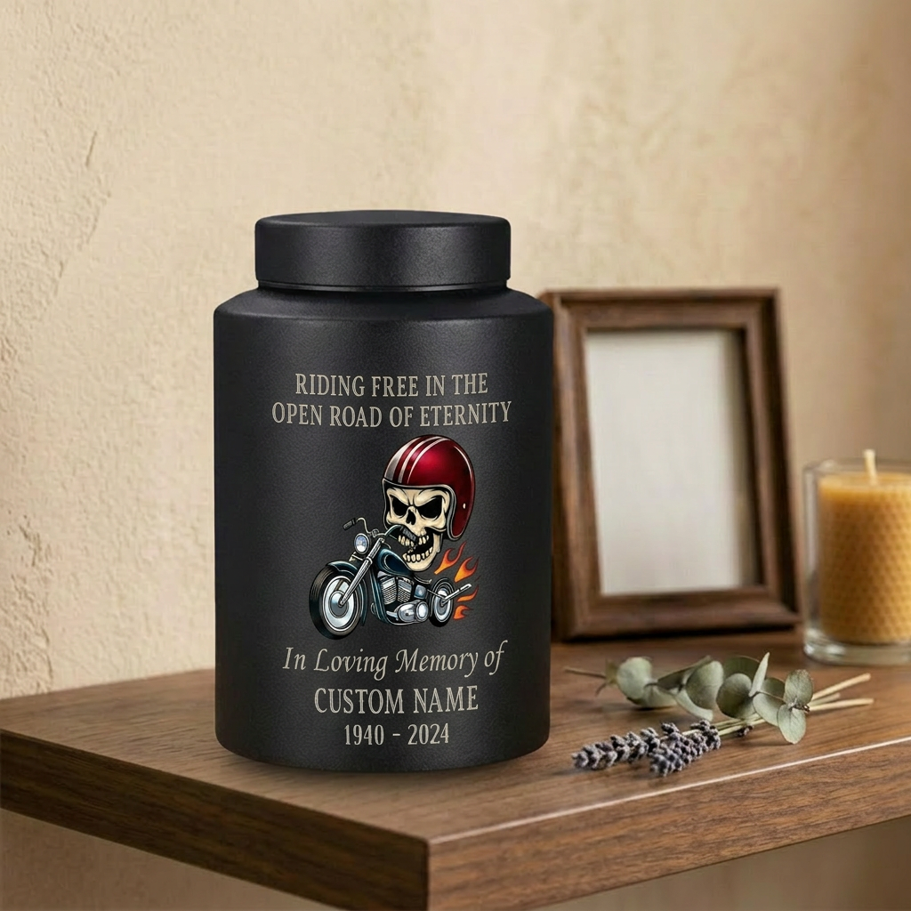 Personalized Motorcycle Stainless Steel Urns for Human Ashes Dad Husband Men Riding Free Biker Tribute UV Printed Large Small Sizes Memorial Keepsake Urn, Memorial Gift, In Loving Memory - Image 4