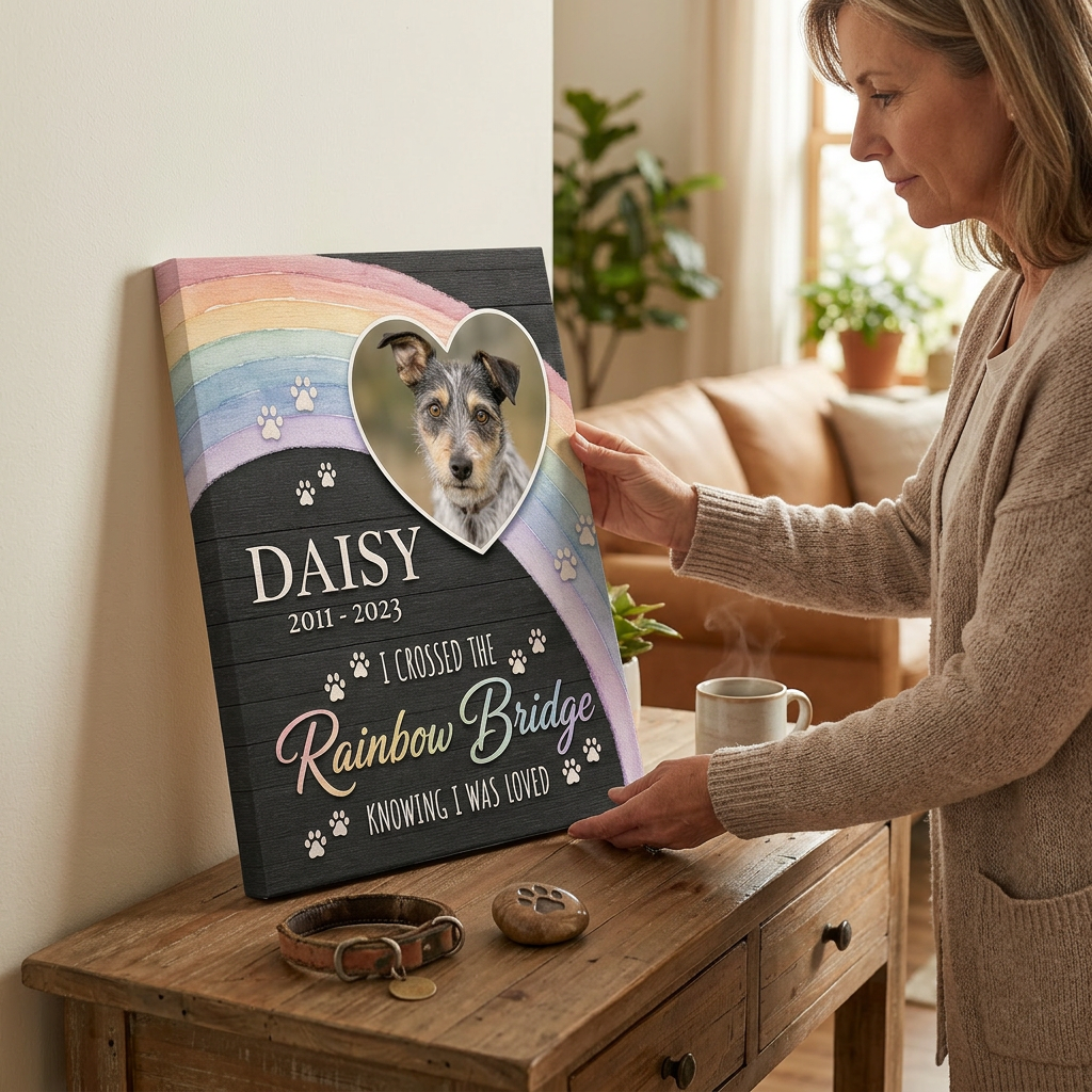 Personalized Pet Memorial Wall Canvas Rainbow Bridge Dog Loss Gift Sign - Image 4