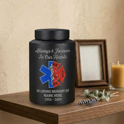Personalized Firefighter Hero Stainless Steel Cremation Ash Vessel First Responder Sympathy Tribute Custom Name Dates Small Large Memorial Keepsake Urn, Memorial Gift, In Loving Memory - Image 4