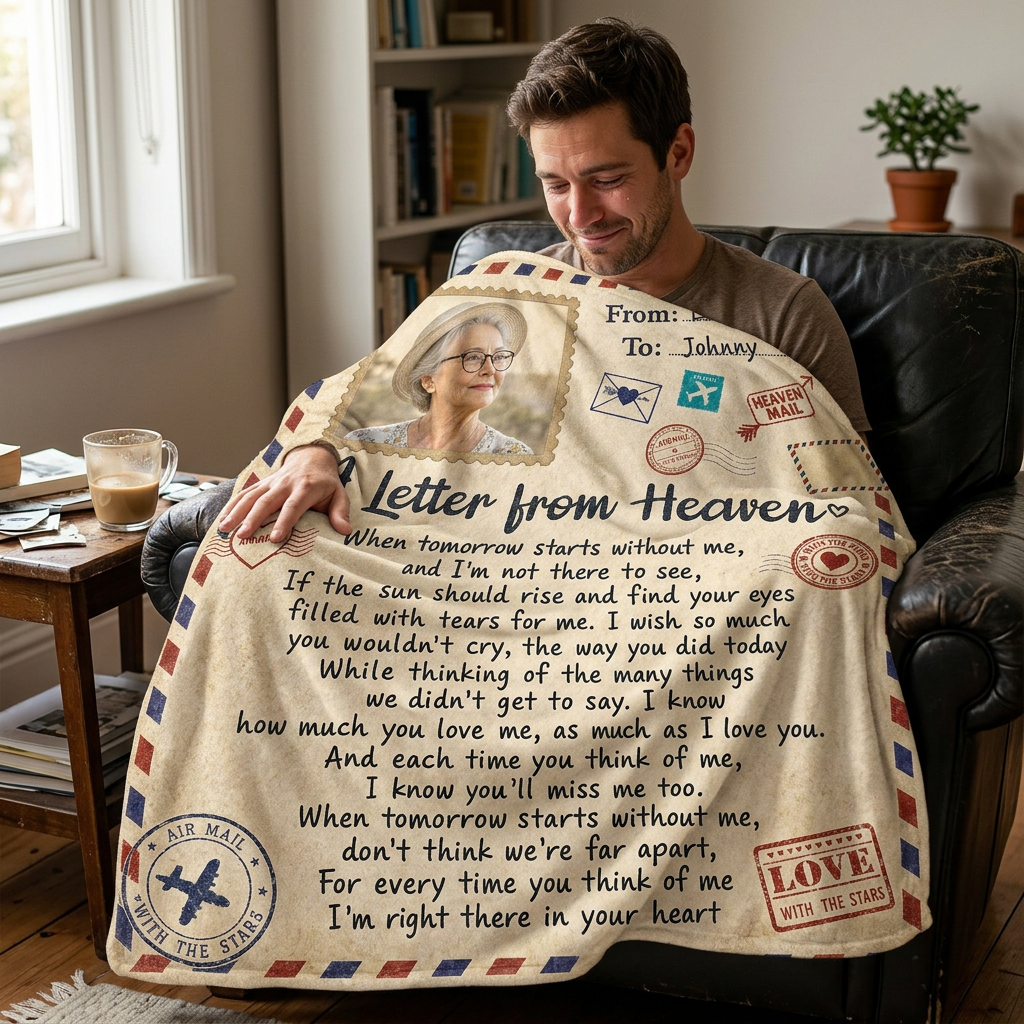 Personalized Memorial Photo Fleece Blanket - Letter From Heaven Sympathy Gift for Family - Image 4