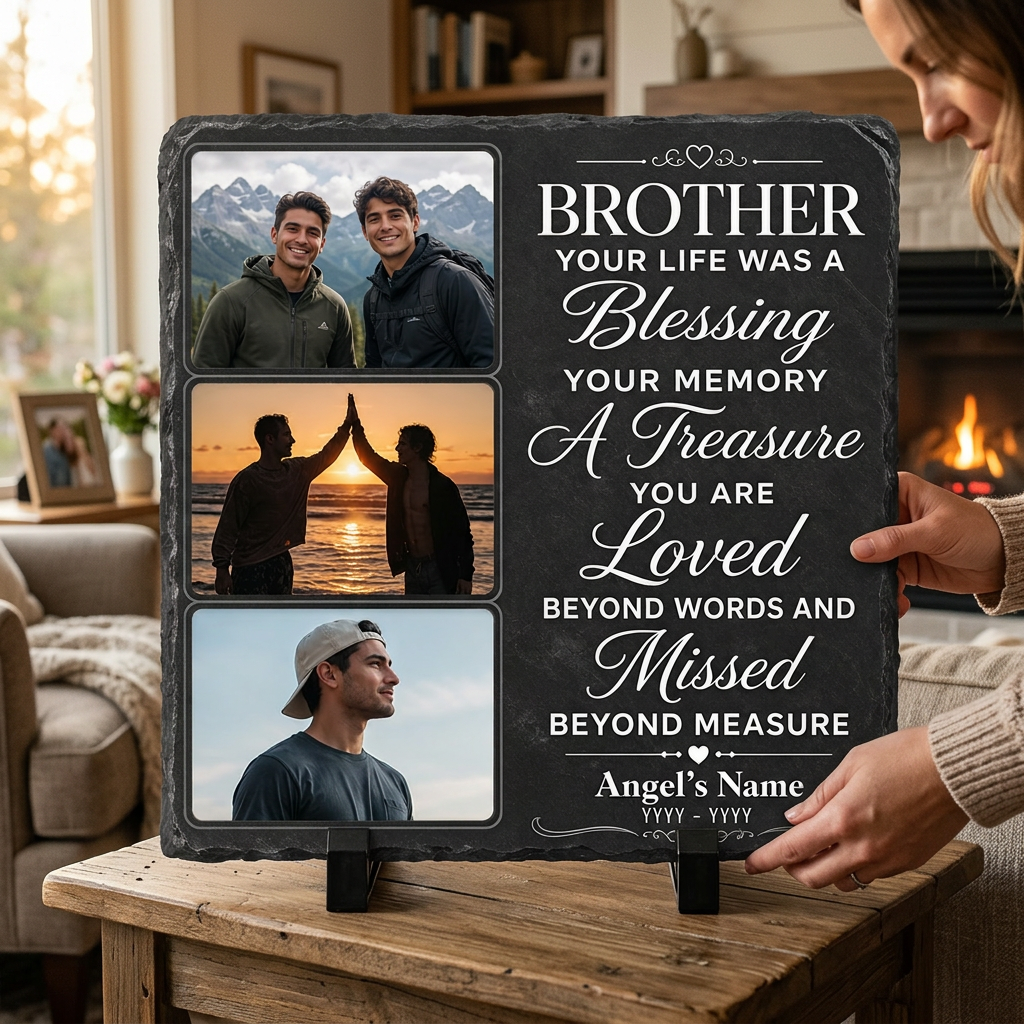 Personalized Brother Memorial Photo Slate Stone – Sympathy Remembrance Gift - Image 4