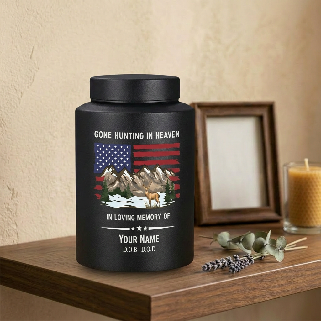Personalized Deer Hunting Stainless Steel Gone Hunting in Heaven Outdoorsman Tribute Adult Ashes Holder for Dad Husband Hunter Large Urn Memorial Keepsake Urn, Memorial Gift, In Loving Memory - Image 4