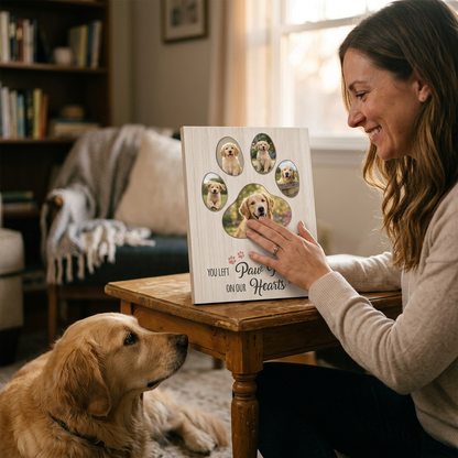 Personalized Dog Memorial Canvas Paw Prints On Our Hearts Pet Loss Gift - Image 4